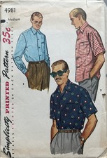 FAB VTG 60  s Simplicity 4981 Mens SHIRT Sewing Pattern Size 15 Chest 38  