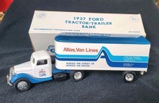 Ertl 1937 Ford Tractor Trailer Replica Atlas Van Lines, Ltd. Ed., 1990, Bank