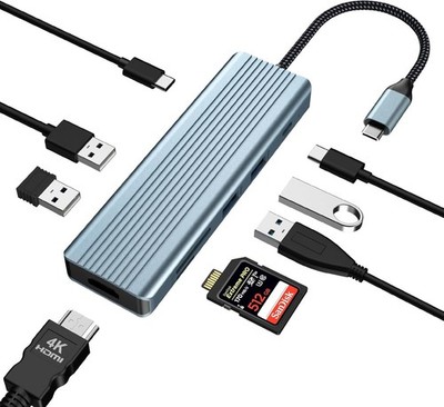 9in1 USB-C Hub Dock 4K HDMI USB 3.0 USB 2.0 PD 100W SD TF für Laptop UK