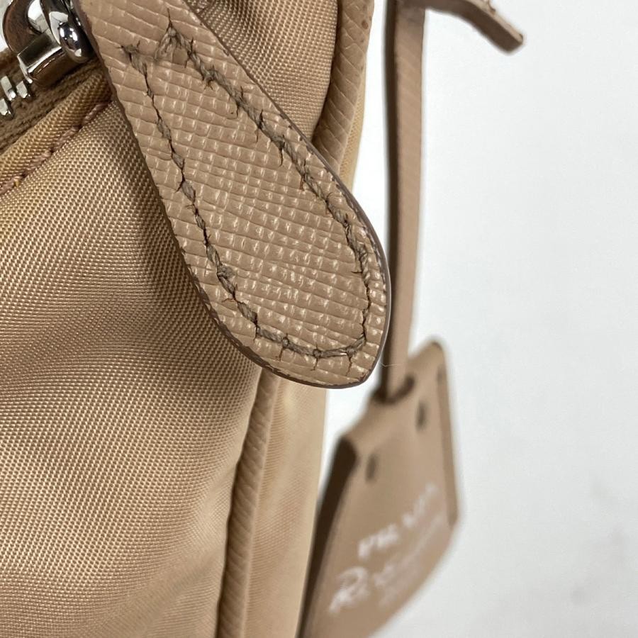 PRADA Plate Handbag Beige Nylon 21cm with Dust Bag #BS1535 thumbnail 4