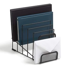 Metal Incline Desktop File Sorter 6 Compartments Black Wire Mesh Organizer