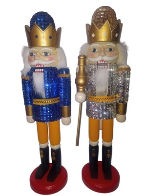 2 Wooden Nutcracker Christmas Soldiers 13.5  Sequence Outfits Blue/Silver  READ
