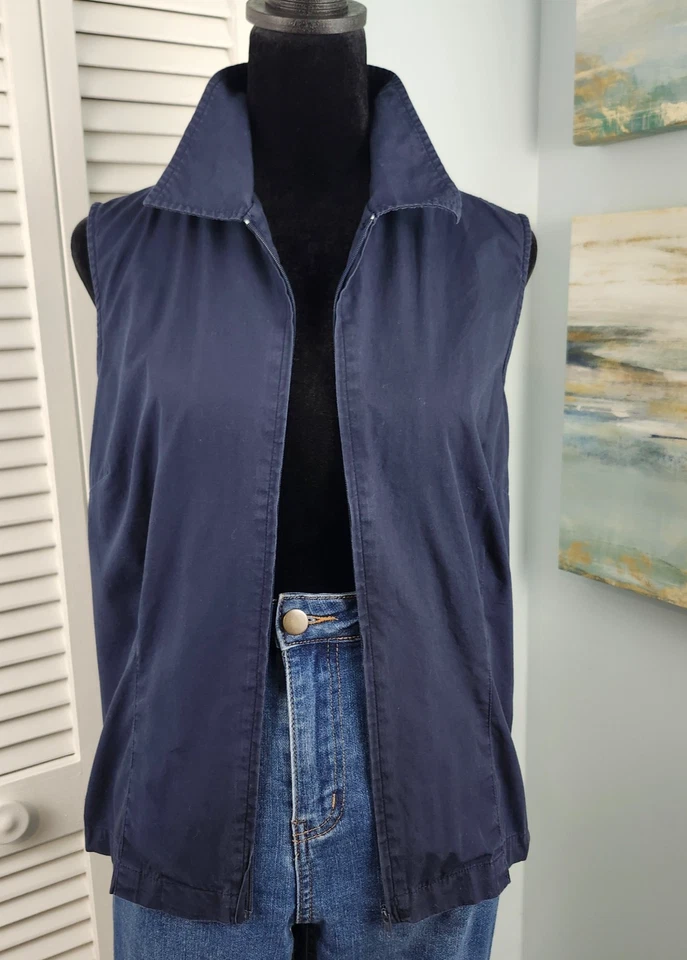Chaleco Top De Colección Y2K Cherokee Azul Marino Cremallera Talla M Cuello Sin Mangas 100% Algodón Foto 2 de 4