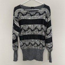 Mondi Sweater Women Size 36 Black Silver Glamour Sequins VTG Holiday W. Germany