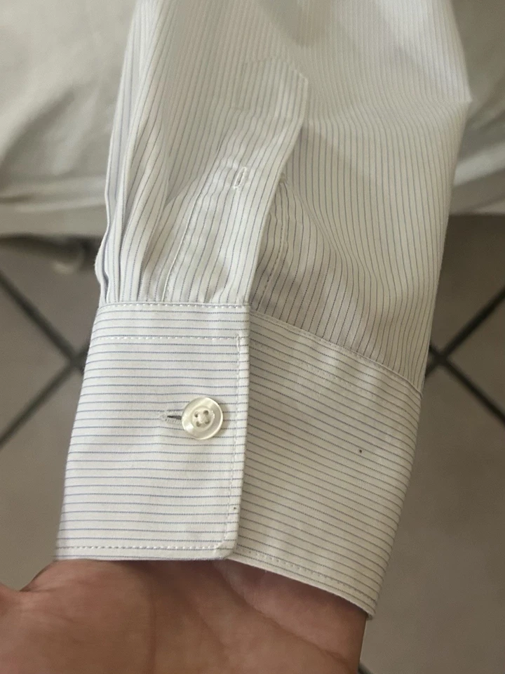 Zara Men's Button-Up Shirt White Stripe Design Long Sleeve Sz: L (fits like M) - Image 4 of 4