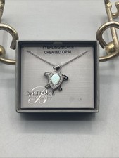 Sterling Silver Necklace with Sea Turtle Pendant Created Opal-NEW