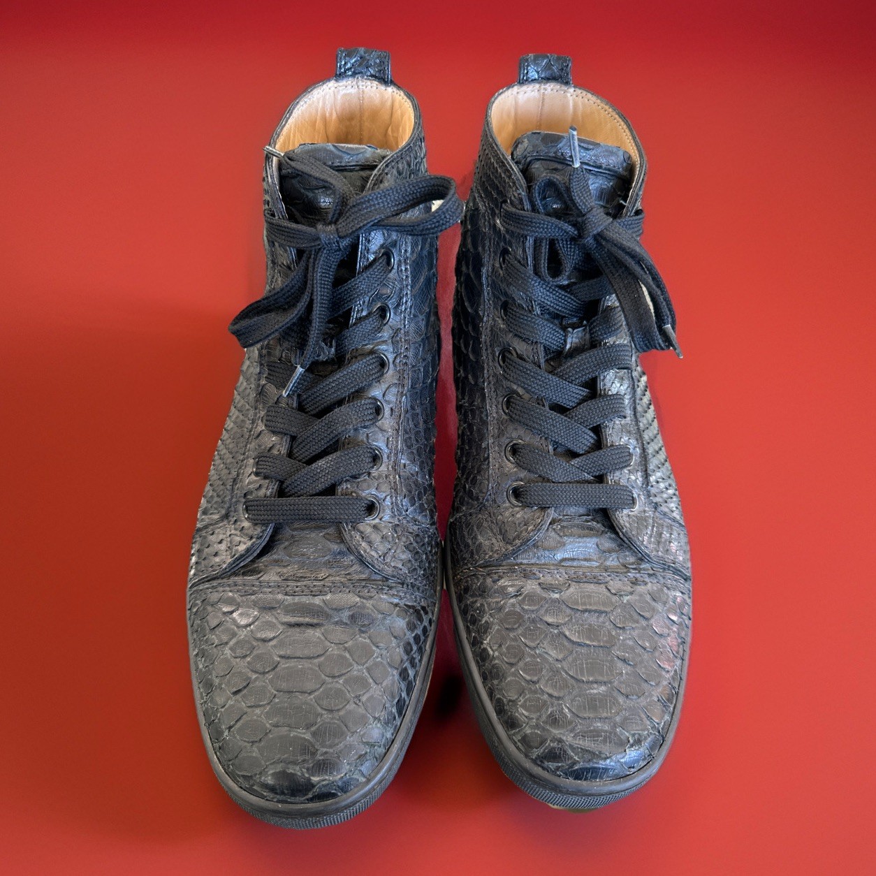 Christian Louboutin Black Python Pattern High Top… - image 2