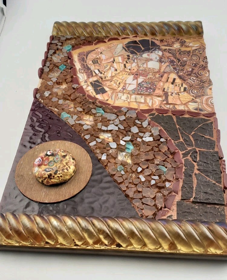 Wall Art Cracked Broken Stained Glass Tile Mosaic Art Klimt Milleflori Signed