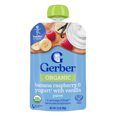 Organic Puree, 12+ Months, Banana Raspberry & Yogurt with Vanilla, 3.5 oz (99 g)