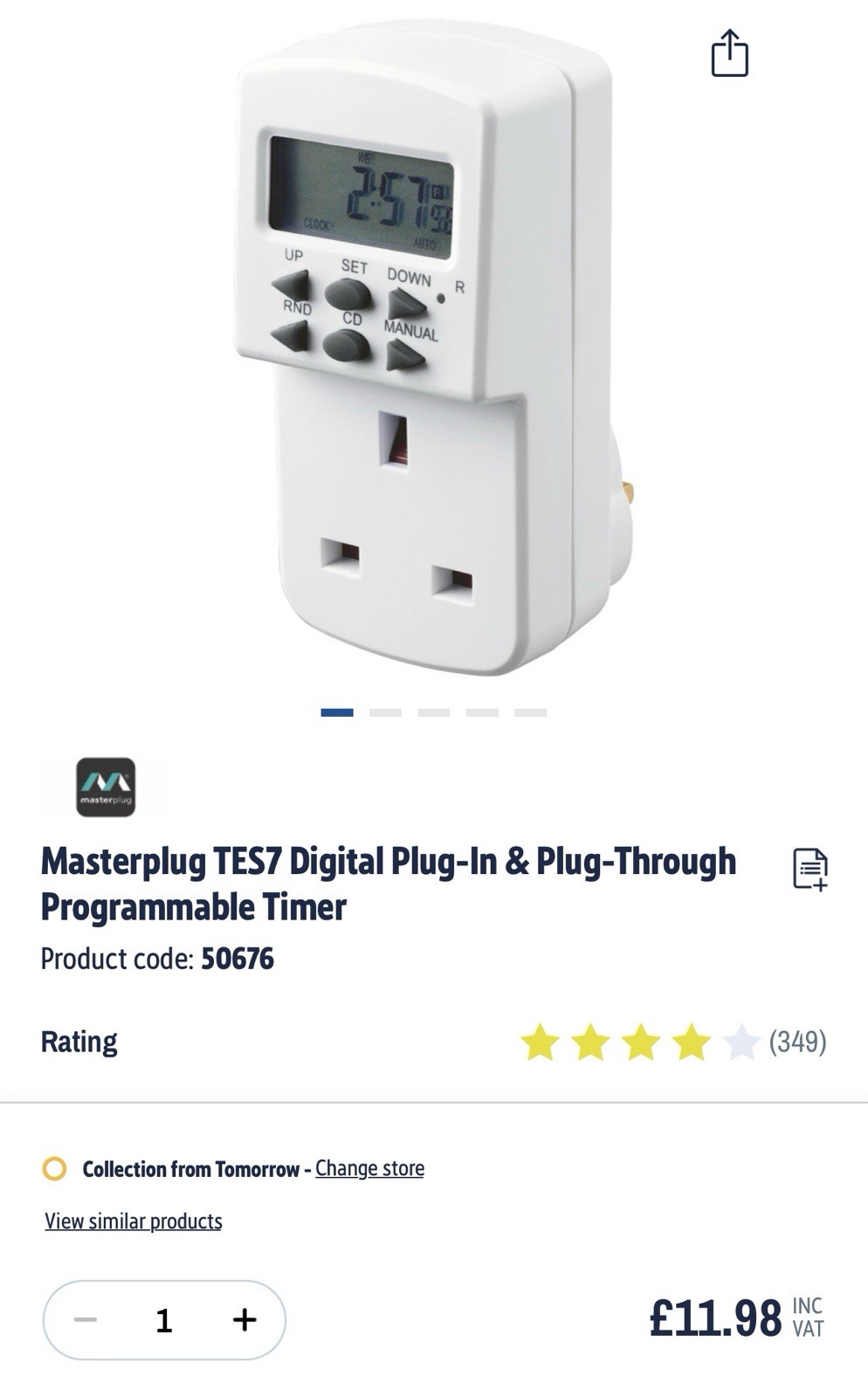 7-Day Electronic Digital Timer Switch UK Plug-In, Programmable