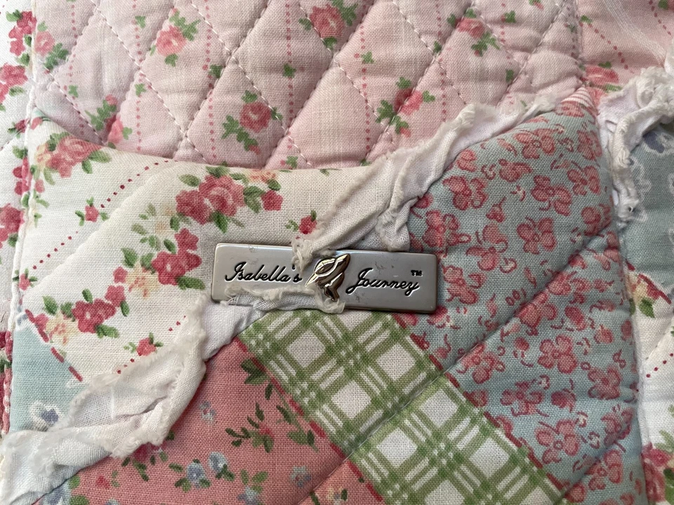 Isabella's journey pretty quilted ruffle shabby chic tote / handbag floral pinks - Image 3 of 4