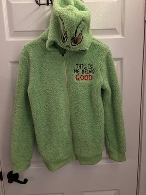 THE Grinch Zip Up Jacket Coat With Mask Hood Juniors Size Large Adult Size XS/S