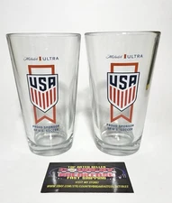 Michelob Ultra Team USA US Soccer Logo 16 oz Pint Beer Glasses Set of Two - New!