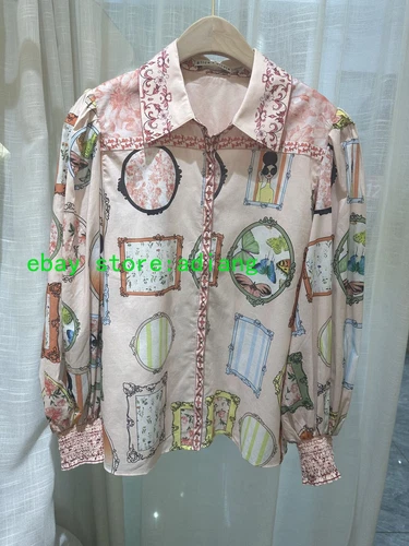 Mujer Alice + Olivia Algodón Floral Manga Larga Suelta Blusa Top Rosa 2025 Nuevo - Imagen 2 de 6