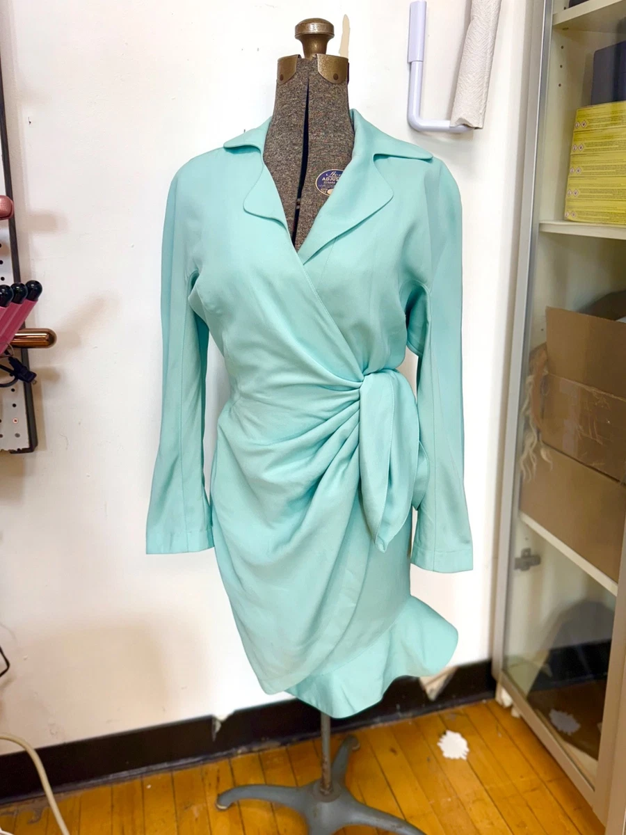 women's emerald green formal dress Vintage 1998 Thierry Mugler Documented Runway Sheer Black Silk Asymmetric  High-Slit Gown