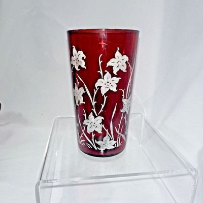 anchor hocking hazel atlas royal ruby red depression glass tiger lily flowers