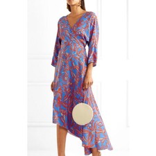 NWOT $598 Diane von Furstenberg Elsden Floral 3/4 Sleeve Asymmetric Hem Dress Sm