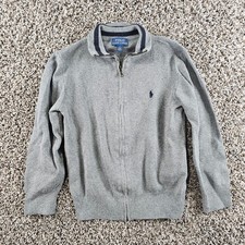 Polo Ralph Lauren Boys Sz 7 Zip Up Cotton Cardigan Sweater Light Gray