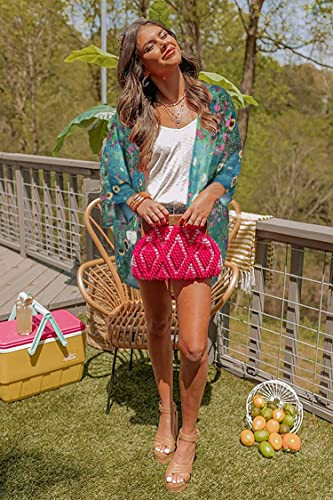 Women's Floral Print Puff Sleeve Kimono Cardigan Loose Cover Up Medium Green - Picture 3 of 7