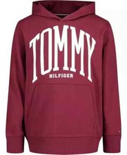 NWT Tommy Hilfiger BURGUNDY Big Boys Recycled Pullover Hoodie US Small (8/10)