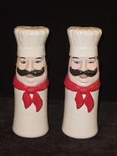Vintage Chef Mustache Salt & Pepper Shakers EXTRA LARGE Italian Cooks Ceramic 
