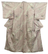 Japanese Vintage Kimono Polyester Pink Flower Expensive Tradition Heigh 63.77in