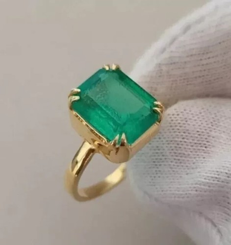 2Ct Emerald Cut Natural Emerald Wedding Men's Gift Ring 14K Yellow Gold Plated - Picture 2 of 5