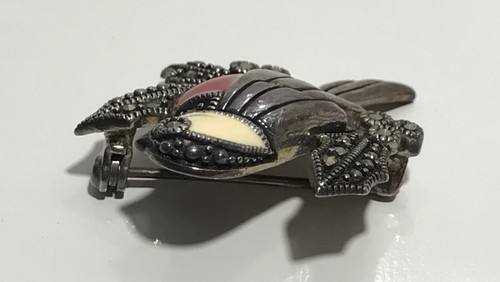 Vintage 925 Sterling Silver Enamel & Marcasite Bird Brooch - Picture 4 of 11