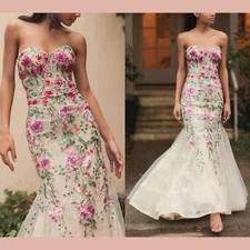 NWT MAC DUGGAL [ 10 ] 20652 Strapless Bustier Embroidered Mermaid Gown #J1709