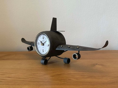 Airplane Clock Large 42cm Retro Aeroplane Desk / Wall Clock Metal Vintage Style - Picture 8 of 9