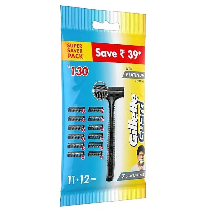 1 Gillette Guard Razor with 12 blade cartridge pack | for safe Smooth shaving