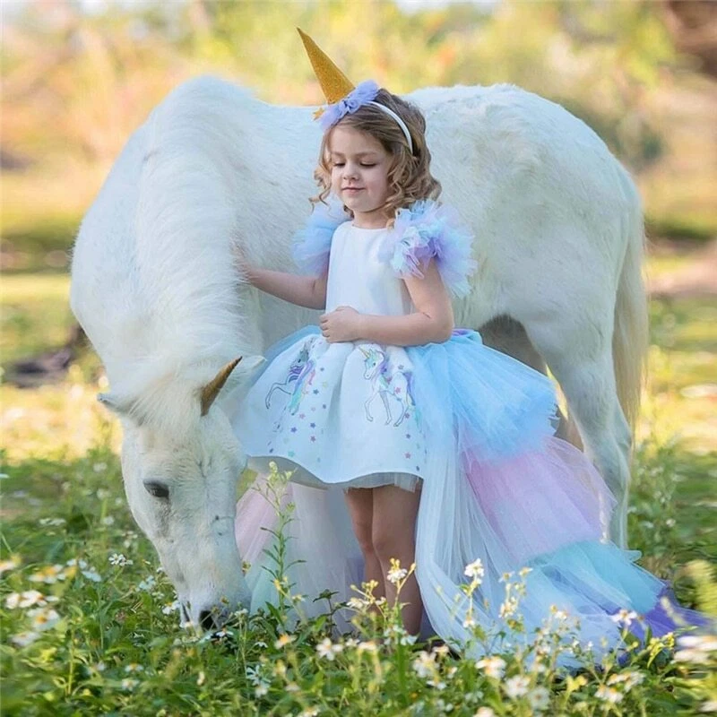 New Princess Rainbow Unicorn Birthday Dress Skirt Girls Fairy