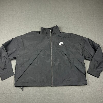 Nike Air Jacket Womens Large Black Oversized Fit Woven Style Bungee Back Hit Zip