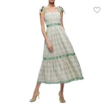 NEW, Alice + Olivia Breslin Corset Midi Dress in green/Ivory SZ 12 #MD169