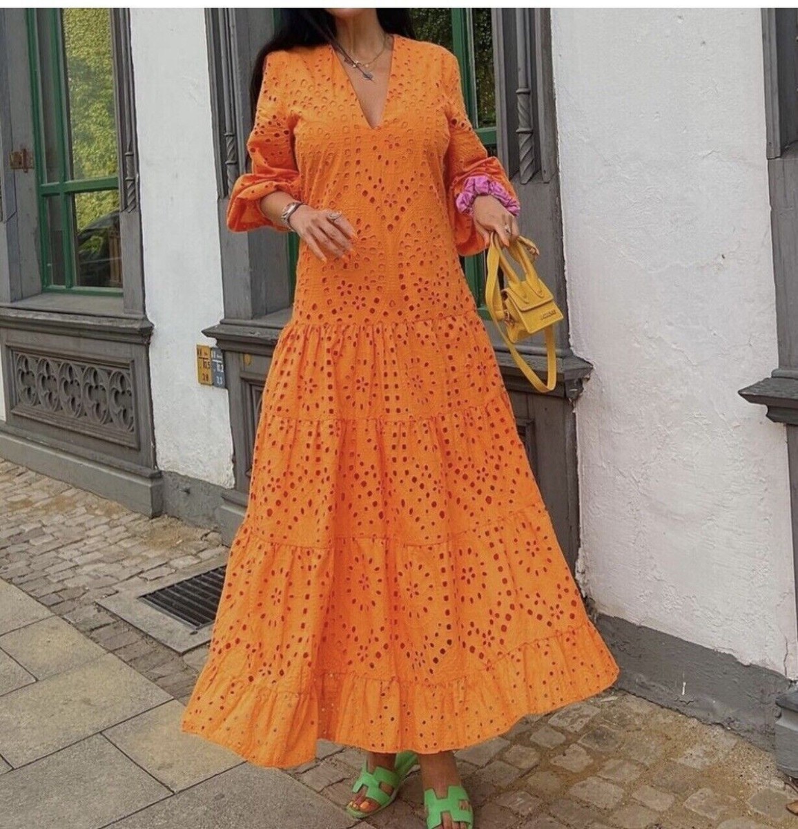 Zara Collection Orange ❤️ sz S Eyelet Embroidered Cotton