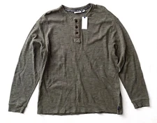 ROWM Shirt Thermal 1/4 Button Henley Long Sleeve Olive Heather Cotton Blend XL
