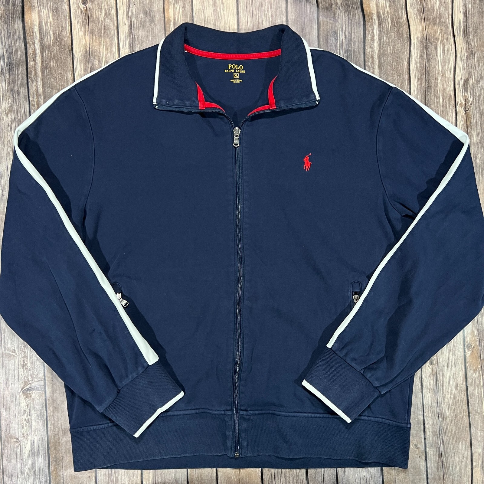 Polo Ralph Lauren Track Jacket Full Zip XL Uomo Blu Pony Cotone Attivo