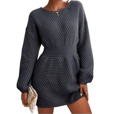 Cupshe Mini Knit Dress NWT Long Sleeves, Gray, Small