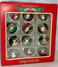 SHINY BRITE Old World Nordic Style Colorful Christmas Glass Ornaments Set of 12