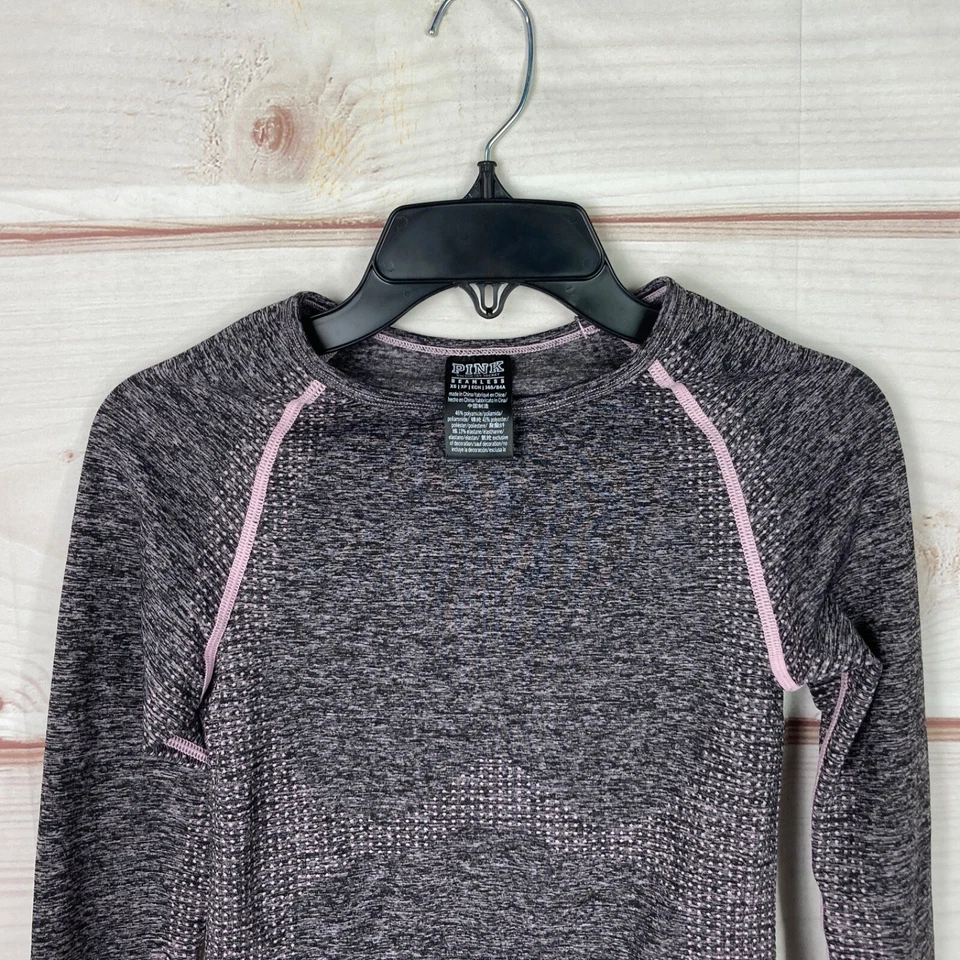 Camiseta ROSA Top Mujer XS Rosa Gris Sin Costuras Corta Manga Larga Tinte Espacial Entrenamiento Foto 2 de 4