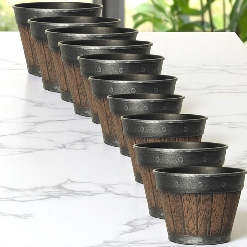 Maceta redonda estilo barrica 20 cm castaño fusión marrón 3L maceta de jardín - Imagen 14 de 16