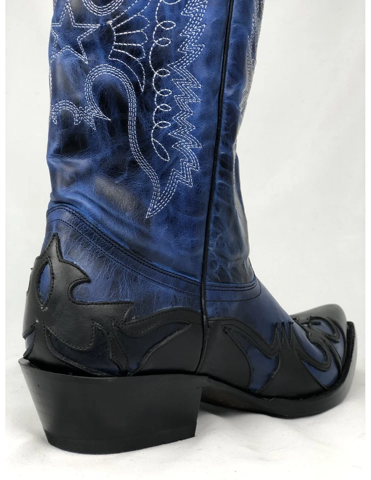 Bottes En Cuir Pour Homme Go West Juarez Bleu Noir Western - Photo 3/4