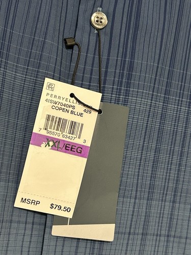 NWT Perry Ellis size XXL copen blue striped short sleeve button up shirt mens - Picture 6 of 6