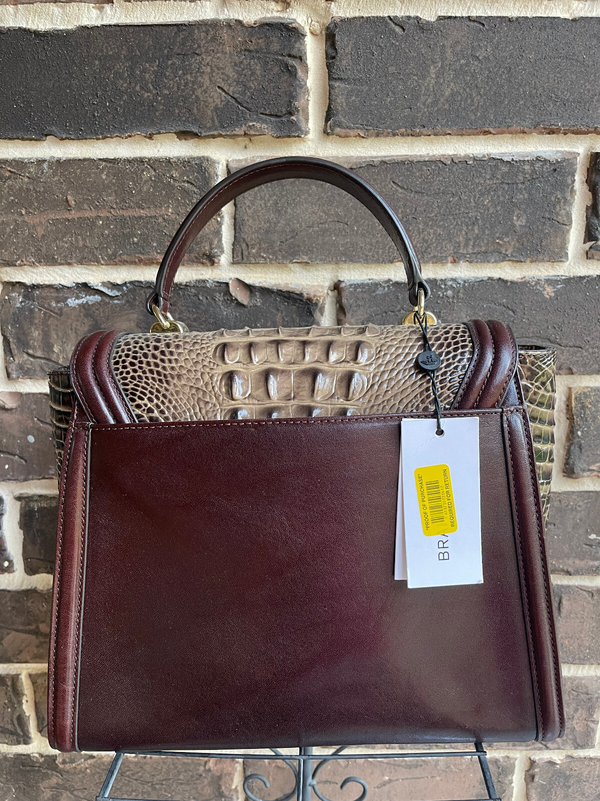 NWT 465 Brahmin Coffee Norland TriTextured Leather Ingrid Satchel