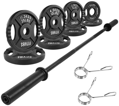 Fitvids Cast Iron Olympic Weight Plates Including 5FT Olympic Barbell with  Locks