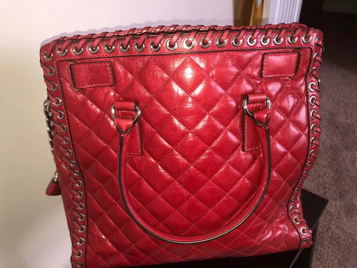 Michael Kors Hamilton Hippie Grommet North South Quilted Tote Red