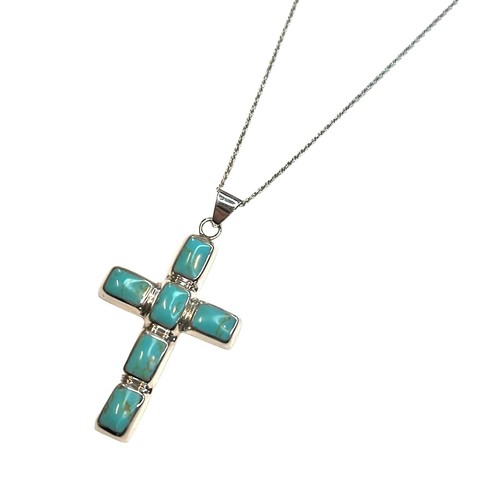 R. H. Macy Silver & Turquoise Cross Necklace, NWT! $250 - Picture 2 of 8