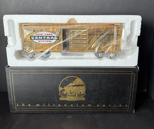 MTH 40' GOLD PLATE 24 k NEW YORK CENTRAL BOXCAR 20-93037 O GAUGE, NEW.