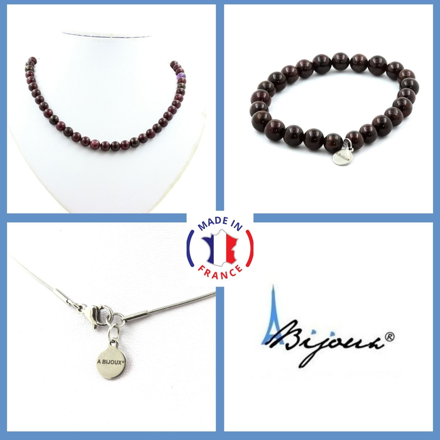 Bracelet Grenat 8 mm et collier chaine pour stimuler l'énergie vital