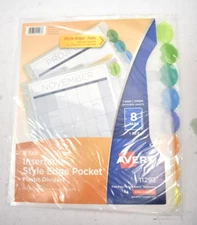 Avery Insertable 8 Tab Edge Pocket Plastic Dividers 11.25" x 9.25" Multicolor